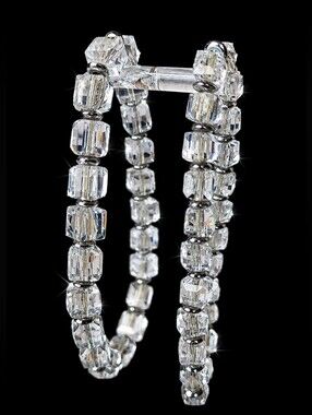 Pair of 2 Clear Square Crystal Glass Cube Stretch Bracelets Vintage Silver Tone